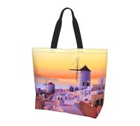 BLWSLC Green Grass Field Soccer Playground The Ball Sac à bandoulière réutilisable, adapté pour les voyages, la gym et le yoga., Paysage de coucher de soleil sur l'î, Taille unique