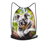 BLWSLC Happy Cute Koala Sac à dos de sport avec cordon de serrage 2 tailles adaptées pour les voyages de fitness, Noir/blanc, M