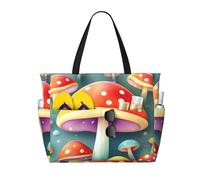 BLWSLC Joli motif champignons colorés, sac de plage de grande capacité, adapté pour les vacances, le camping et une utilisation quotidienne.