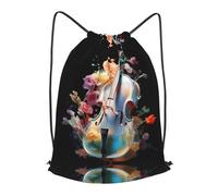 BLWSLC Joli sac à dos de sport avec cordon de serrage imprimé violoncelle Sac à dos de voyage adapté pour la gym et les voyages, noir, Medium