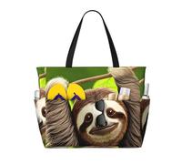 BLWSLC Joli sac de plage imprimé paresseux, grande capacité, adapté pour les vacances, le camping et une utilisation quotidienne.