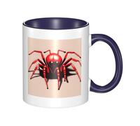 BLWSLC Jolie petite araignée rouge imprimée tasse en céramique bleu marine avec poignée incurvée, adaptée pour le bureau et pour boire au quotidien.