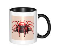 BLWSLC Jolie tasse noire en céramique imprimée petite araignée rouge avec poignée incurvée, adaptée pour le bureau et pour boire au quotidien.