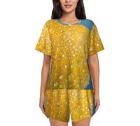 BLWSLC Lemon water drops Ensemble de pyjama pour femme - Haut à manches courtes et short - 2 pièces, Noir/blanc, Large-5X-Large