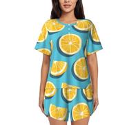 BLWSLC Lemon Wedges Ensemble de pyjama pour femme - Haut à manches courtes et short - Ensemble pyjama 2 pièces, Noir, Medium-5X-Large