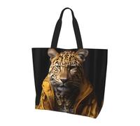 BLWSLC London Color Taxi Sac à main pour femme Grande capacité Sac à bandoulière Convient pour le shopping, le travail, les voyages et la salle de sport, Léopard dans une veste en cuir, Taille unique