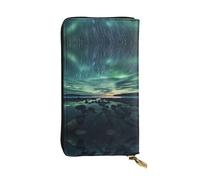BLWSLC Long portefeuille à fermeture éclair imprimé Sea under the Aurora Borealis adapté pour les voyages et les banquets