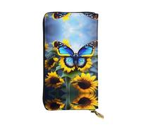 BLWSLC Long portefeuille à fermeture éclair imprimé tournesol bleu papillon adapté pour les voyages, le travail et les banquets