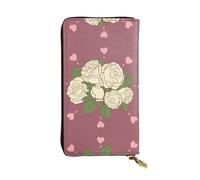 BLWSLC Longue pochette blanche rose d'amour, portefeuille à fermeture éclair, porte-cartes, sac de rangement portable pour pièces de monnaie de voyage adapté pour les voyages et une utilisation