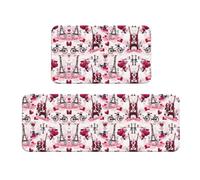 BLWSLC Lot de 2 tapis de cuisine Motif Paris Tour Eiffel France Tapis antidérapant pour évier de cuisine, buanderie et entrée