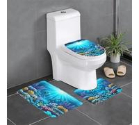 BLWSLC Lot de 3 tapis de salle de bain imprimés sous-marins Coral Rays - Convient pour les toilettes, baignoires et salles de douche en forme de U