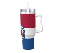 BLWSLC Mug à double paroi en acier inoxydable avec poignée couvercle et paille pour eau et café Motif drapeau du Missouri 1,2 l