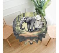 BLWSLC Nappe décorative ronde à motif éléphant marchant, convient pour la cuisine, la salle à manger et la décoration de fête.