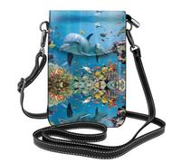 BLWSLC Ocean Dolphin Looking at You Petit portefeuille imprimé pour téléphone portable Sac à bandoulière amovible adapté pour le shopping et les voyages