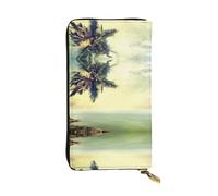 BLWSLC Palm Tree Rocky Shore Pochette longue avec fermeture éclair et porte-cartes, sac de rangement portable pour pièces de monnaie de voyage, convient pour les voyages et un usage quotidien