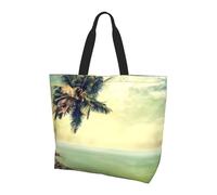 BLWSLC Paradise Beach Sac fourre-tout à motif palmiers Sac de voyage pour le shopping quotidien, la plage et le fitness, Palmier rive rocheuse, Taille unique
