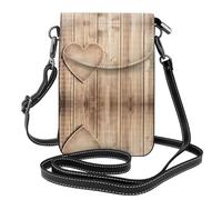 BLWSLC Petit sac à bandoulière léger en bois imprimé cœur sac à bandoulière pour femme avec emplacements pour cartes adapté pour un usage quotidien et les voyages