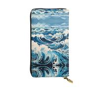 BLWSLC Portefeuille long style Ukiyo-e imprimé vagues à fermeture éclair adapté pour les voyages et les banquets