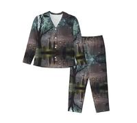 BLWSLC Pyjama à manches longues pour femme - Imprimé horreur d'Halloween - Convient pour les voyages et les promenades, Noir , S