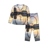 BLWSLC Pyjama à manches longues pour femme Motif œil de Londres Convient pour les voyages et les promenades, Noir , XL