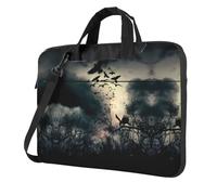 BLWSLC Sac à bandoulière en tissu Oxford 600D résistant aux chocs pour ordinateur portable imprimé corbeau de nuit pour un usage quotidien, Noir , 14 inch
