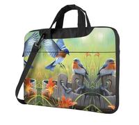 BLWSLC Sac à bandoulière en tissu Oxford 600D résistant aux chocs pour ordinateur portable imprimé oiseau bleu oriental pour un usage quotidien, Noir , 15.6 inch