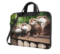 BLWSLC Sac à bandoulière pour ordinateur portable en tissu Oxford 600D résistant aux chocs avec quatre jolies loutres imprimées pour un usage quotidien, Noir , 14 inch