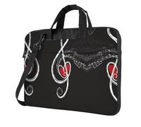 BLWSLC Sac à bandoulière pour ordinateur portable en tissu Oxford 600D résistant aux chocs avec symboles musicaux et amour imprimé pour un usage quotidien, Noir , 15.6 inch