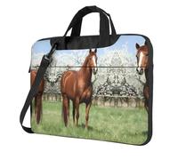 BLWSLC Sac à bandoulière pour ordinateur portable en tissu Oxford 600D résistant aux chocs Motif cheval devant arbres fleuris Imprimé pour ordinateur portable Pour un usage quotidien, Noir , 13 inch