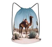 BLWSLC Sac à dos de sport avec cordon de serrage imprimé camel mignon du désert pour la gym et les voyages, noir, Medium