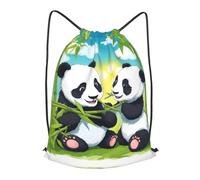 BLWSLC Sac à dos de sport avec cordon de serrage imprimé deux pandas heureux adapté pour la gym et les voyages, Noir/blanc, M