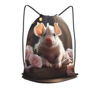 BLWSLC Sac à dos de sport avec cordon de serrage imprimé jeune cochon mignon adapté pour la gym et les voyages, noir, Small