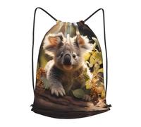 BLWSLC Sac à dos de sport avec cordon de serrage, motif koala mignon, convient pour la gym et les voyages, noir, Small