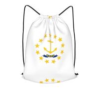 BLWSLC Sac à dos de voyage avec cordon de serrage et imprimé drapeau de l'État du Rhode Island - Portable - Convient pour les voyages courts, noir, Medium