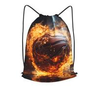 BLWSLC Sac à dos de voyage avec cordon de serrage imprimé ballon de basket sur le feu et l'eau, éclaboussure de flamme, sac à dos de sport, sac à cordon de serrage, adapté pour les voyages courts