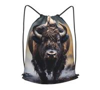 BLWSLC Sac à dos de voyage avec cordon de serrage imprimé bison d'Amérique du Nord - Portable - Convient pour les voyages courts, Noir/blanc, M