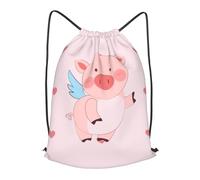 BLWSLC Sac à dos de voyage avec cordon de serrage imprimé cochon volant de dessin animé, sac à dos de gym, sac à cordon de serrage, sac portable, noir, Small