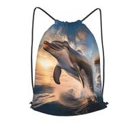BLWSLC Sac à dos de voyage avec cordon de serrage imprimé dauphin sautant - Sac à dos portable adapté pour les voyages courts, noir, Small