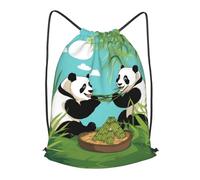 BLWSLC Sac à dos de voyage avec cordon de serrage imprimé deux grands pandas, sac à dos portable adapté pour les voyages courts, noir, Medium