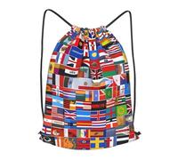 BLWSLC Sac à dos de voyage avec cordon de serrage imprimé divers drapeaux Sac à dos portable adapté pour les voyages courts, noir, Small