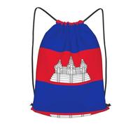 BLWSLC Sac à dos de voyage avec cordon de serrage imprimé drapeau du Cambodge - Portable - Convient pour les voyages courts, noir, Medium