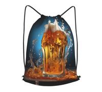 BLWSLC Sac à dos de voyage avec cordon de serrage imprimé en mousse de bière, sac à dos de gym, sac portable adapté pour les voyages, noir, Small