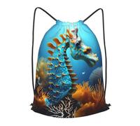 BLWSLC Sac à dos de voyage avec cordon de serrage imprimé hippocampe bleu pour les voyages courts, Noir/blanc, S