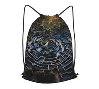 BLWSLC Sac à dos de voyage avec cordon de serrage imprimé labyrinthe - Sac à dos portable adapté pour les voyages courts, noir, Medium