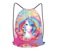 BLWSLC Sac à dos de voyage avec cordon de serrage imprimé licorne arc-en-ciel - Sac à dos portable adapté pour les voyages courts