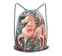 BLWSLC Sac à dos de voyage avec cordon de serrage imprimé licorne rose en papier pour les voyages courts, noir, Small