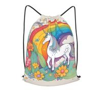BLWSLC Sac à dos de voyage avec cordon de serrage imprimé licornes de dessin animé - Sac à dos portable adapté pour les voyages courts, noir, Small