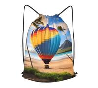 BLWSLC Sac à dos de voyage avec cordon de serrage imprimé montgolfière hawaïenne - Sac à dos portable adapté pour les voyages courts, Noir/blanc, S