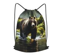 BLWSLC Sac à dos de voyage avec cordon de serrage imprimé ours marron sac à dos de gym portable adapté pour les voyages courts, noir, Small