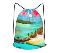 BLWSLC Sac à dos de voyage avec cordon de serrage imprimé paysage des Caraïbes Sac à dos portable adapté pour les voyages courts, noir, Medium
